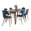 Folia Pebble - 7 Piece Mid-Century Modern Dining Set - Walnut / Blue - Image 2