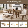 Topmax - 6 Piece Farmhouse Extendable Dining Table Set Trestle Kitchen Table Set With Removable Leaf And Upholstered Dining Chair And Bench For Dining Room - Dark Brown - Image 8