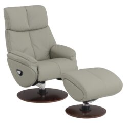 Kandoro - Top Grain Leather Accent Chair With Swivel & Ottoman - Gray