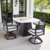 5 Pieces Outdoor Patio Dining Set, Squircle Dining Table, 4 Swivel Rockers With Sunbrella Cushions - Ember Black - Image 2