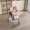 Adjustable Baby High Chair 0 - 6 Years, Portable Infant Feeding Seat With Safety Belt, Silent Lockable Wheels - Pink - Image 8