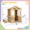 Wooden Playhouse For Kids Outdoor With Working Door, Windows, Mailbox, Bench, Flowers Pot Holder - Natural - Image 2