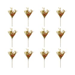 Artificial Flower Picks, Botanicals Decor For Harvest Festival Fall Festival & Thanksgiving Table Decorations (Set of 12) - Green / Orange Multi