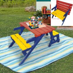 Multi Functional Kid's Arm Chair Table 2 Benches Set Easy To Clean - Colorful