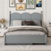 Queen Size Platform Bed With With 2 Big Drawers, Twin Long Size Trundle - Gray - Image 18