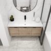 Modern Floating Bathroom Vanity Cabinet With Resin Sink Soft Close Doors And Drawer - Imitative Oak - Image 6