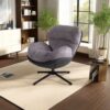 360° Swivel Office Chair, Modern Chenille Chair With And Metal Base Frame, No Wheels, Accent Chair - Gray - Image 10