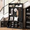 Entryway Bench With Coat Rack, 3 In 1 Design And Adjustable Shelves, Hall Tree With 7 Hooks For Entrance, Living Room - Black - Image 7