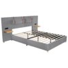 Queen Upholstered Platform Bed, 2 Outlets And USB Charging Ports On Both Sides, 2 Bedside Pillows, Storage Shelves - Gray - Image 4
