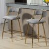 Counter Height Bar Stools, Corduroy Kitchen Island Counter Bar Stools With Back, Golden Chromed Base And Footrest (Set of 2) - Gray - Image 6