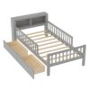 Twin Size Bed With Headboard Storage Rack, 2 Under Bed Drawers, 3 - Side Guardrails For Safety And Security - Gray - Image 10