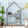 House-Shaped Wooden Writing Desk, Kids Study Table, Bookshelf & Toy Storage - Gray - Image 2
