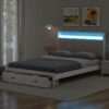Elegant Wood Queen Size Platform Bed With Upholstered Headboard Led And Storage Drawers In Antique - Antique White - Image 6