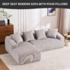 Compression Sofa: Combining Chaise Longue With 3 Seater, Corduroy Fabric, Full Sponge Compression Sofa, Combined Sofa With 4 Pillows For Living / Home Furniture / Apartment - Light Gray - Image 6