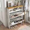 4 Layer Folding Shoe Cabinet With Metal Rounded Corners Convenient Shoe Storage - White - Image 7
