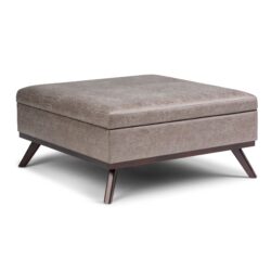 Owen - Square Coffee Table Storage Ottoman - Distressed Gray Taupe