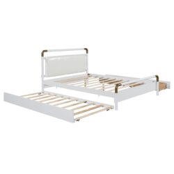 Queen Size Storage Platform Bed, With 2 Big Drawers, Twin Long Size Trundle - White