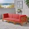 Oana - Contemporary 3 Piece Sofa Set Acacia Wood With Water Resistant Fabric Cushions - Red - Image 2