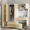 3 Door Storage Desk Wardrobe For Bedroom With Shelves And 3 Drawers - Natural - Image 11