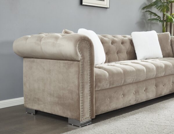 Reversible Sectional Sofa 4 Seater Oversized Convertible L Shaped Couch Velvet Sofa Couch - Light Camel
