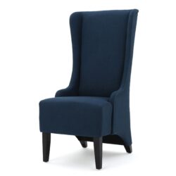 Contemporary Dining Chair With High Back And Birch Wood Legs - Navy Blue