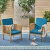 Casa Acacia Wood Club Chair (Set of 2) With Weather Resistant Cushions - Brown / Dark Teal - Image 4