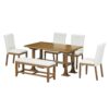Topmax - 6 Piece Farmhouse Extendable Dining Table Set Trestle Kitchen Table Set With Removable Leaf And Upholstered Dining Chair And Bench For Dining Room - Dark Brown - Image 10