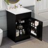 20" Bathroom Vanity With Sink, Freestanding Cabinet With Door Shelf And Adjustable Shelf, And Ceramic Construction - Black - Image 2