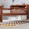 Twin Size Bed With Headboard Storage Rack, 2 Under Bed Drawers, 3 - Side Guardrails For Safety And Security - Walnut - Image 7