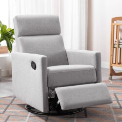 Modern Upholstered Rocker Nursery Chair Plush Seating Glider Swivel Recliner Chair - Gray