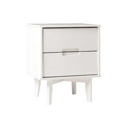 Mid-Century Modern 2 Drawer Solid Wood Nighstand With Cutout Handles - White