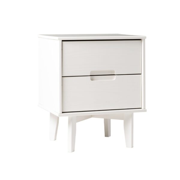Mid-Century Modern 2 Drawer Solid Wood Nighstand With Cutout Handles - White