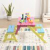 Kids Multi Functional Arm Chair Table 2 Benches All In 1 Set Wood - Blue / Pink - Image 2