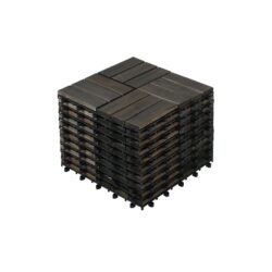 Acacia Wood Interlocking Deck Tiles Checker Pattern Outdoor Flooring - Dark Brown