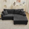 2 Seater L Shaped Chaise Sofa With Reversible Cushion Corduroy Fabric, USB - C Charging Port, Storage Pocket, Convertible Left / Right Design For Living Room - Gray - Image 2