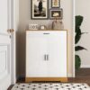 Freestanding Wooden Shoe Cabinet Organizer With Adjustable Shelves And Drawer - Natural / White - Image 4