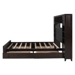 Queen Size Bed With All In One Cabinet, Shelf And Sockets - Espresso