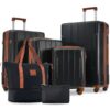 Hardshell Luggage Sets 6 Piece Suitcase Set, Expandable Lightweight Suitcases With Wheels, Tsa Lock - Black Brown - Image 2