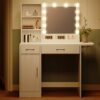 Vanity Desk With Drawers & Mirror With Lights, With Drawers & Cabinet 3 Shelves Lots Storage For Stylish Bedroom - White - Image 3