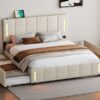 Queen Size Upholstered Platform Bed With Trundle And Drawers - Beige - Image 19