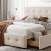 Queen Size Upholstered Platform Bed With Classic Headboard And 4 Drawers, No Box Spring Needed - Beige - Image 15