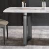 70.87" Modern Artificial Stone White Curved Black Metal Leg Dining Table - White / Black - Image 10