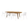 Modern Expandable Outdoor Dining Set With Stackable Chairs - White / Teak - Image 4