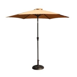 8.8' Outdoor Aluminum Patio Umbrella, Patio Umbrella, Market Umbrella With 33 Pounds Round Resin Umbrella Base, Push Button Tilt And Crank Lift - Taupe