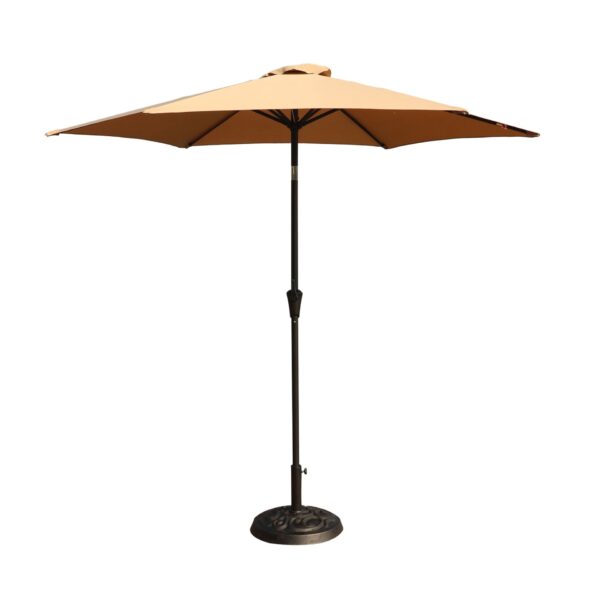 8.8' Outdoor Aluminum Patio Umbrella, Patio Umbrella, Market Umbrella With 33 Pounds Round Resin Umbrella Base, Push Button Tilt And Crank Lift - Taupe