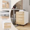 3 Drawer Mobile File Cabinet Under Desk Office, Simple Style Versatile Storage Cabinet For Legal / Letter / A4 Files, 5 Wheel Design Anti-Tilting Cold Rolled Steel Waterproof Moisture-Proof - White / Light Brown - Image 20