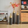 Elegant Floor Vase Set Metal Decorative Vases 3 Piece Set For Floral Display, Wedding & Gift Decor - Gold / Black - Image 6
