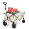 Folding Wagon, Heavy Duty Utility Beach Wagon Cart For Sand With Big Wheels, Adjustable Handle & Drink Holders For Shopping, Camping, Garden And Outdoor - Antique White / Gray - Image 3