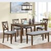 6 Pieces Kitchen Dining Set, Rectangular Wooden Dining Table With 4 Upholstered Chairs And A Bench, Dining Table Set For 6 People - Walnut - Image 2