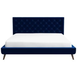 Dillon - Velvet Platform Bed King Size - Blue